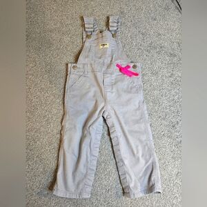 OshKosh B'Gosh Sparkly Grey Twill Pink Ribbon 24 Month Overalls